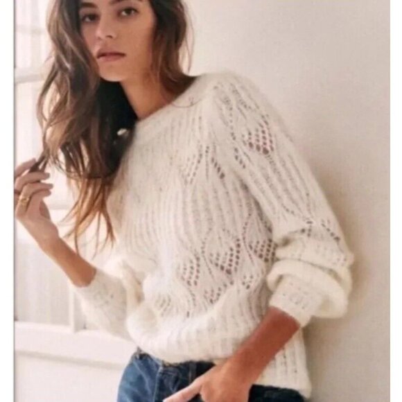 La Maille Sezane Sweaters - La Maille Sezane Paris PINK Mohair Wool V Back Sweater XL Dainty Feminine Luxury